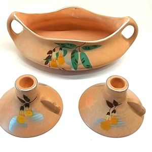 Brentleighware England hand painted planter and 2 candleholders